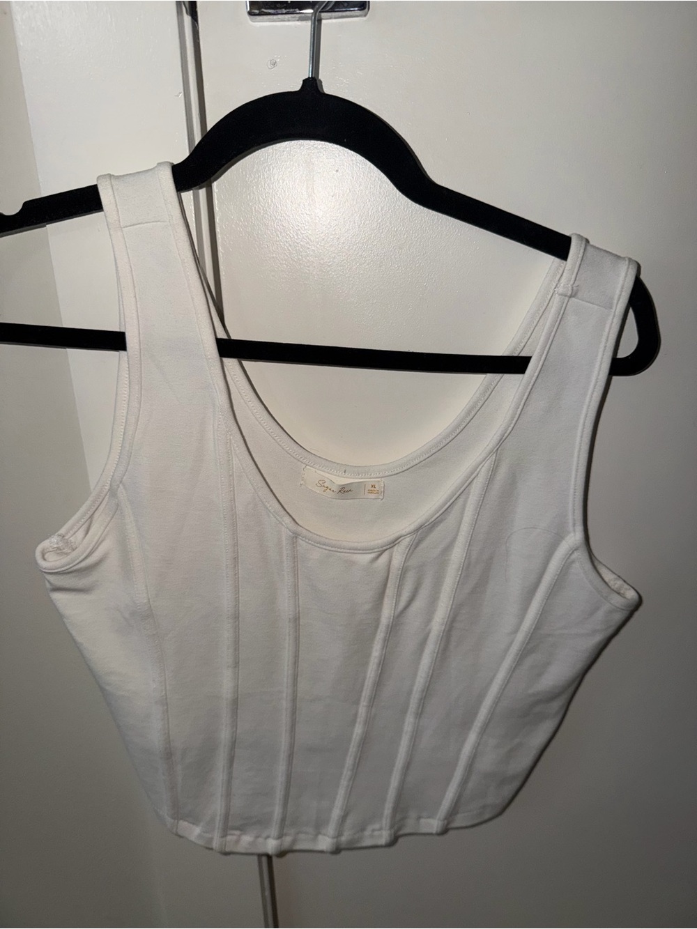 White Ribbed Scoop Neck Crop Tank Top